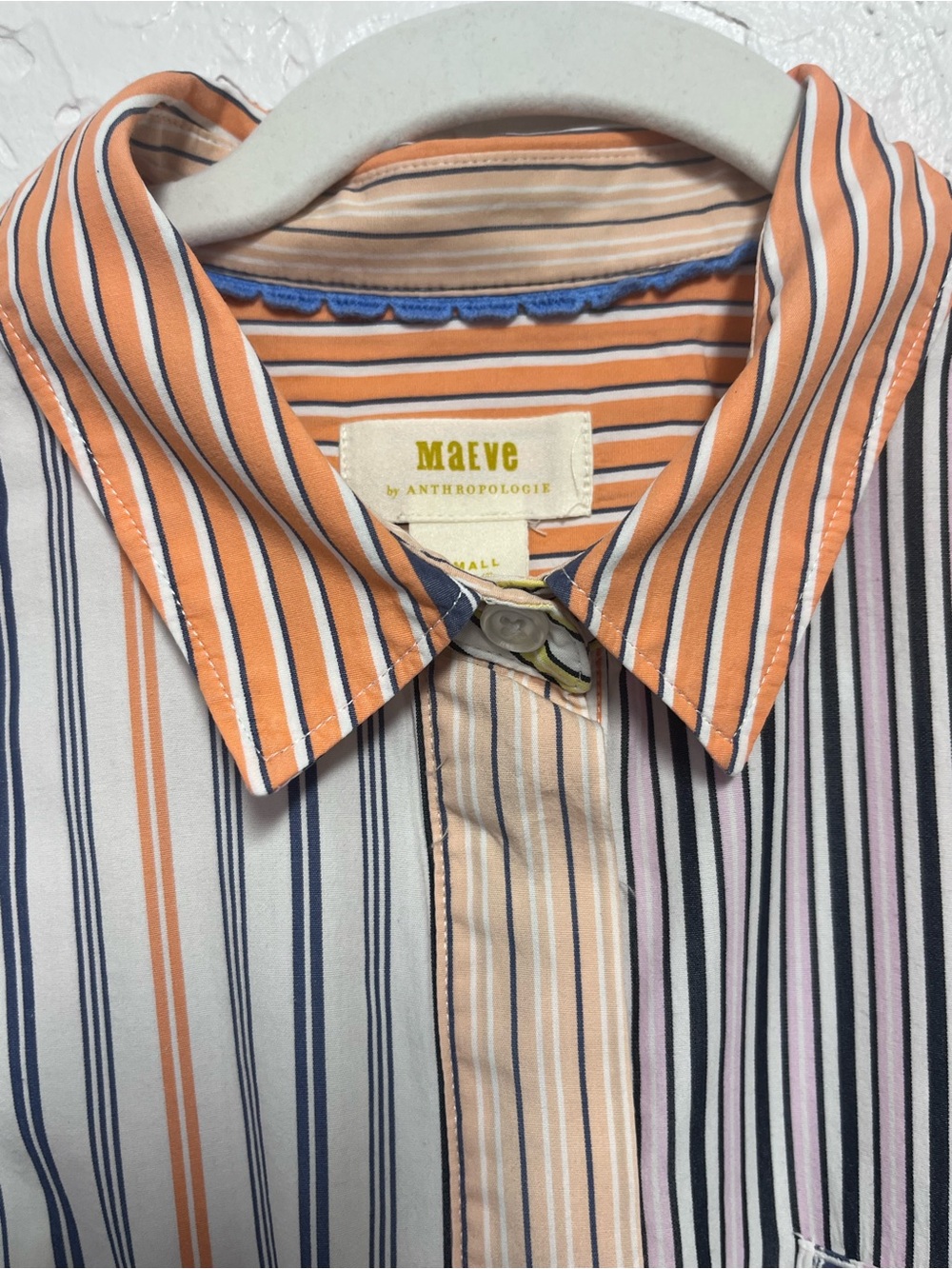 Anthropologie Maeve Striped Alix Henley Button-Down Shirt Long Sleeve Patchwork - Picture 6 of 10
